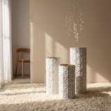 Tall Textured Geometric Decorative Floor Vases Home Decor (Set of 3) - White / Gold