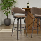 Daxton - Swivel Bar Height Round Back Wood Bar Stool With Faux Leather Seat