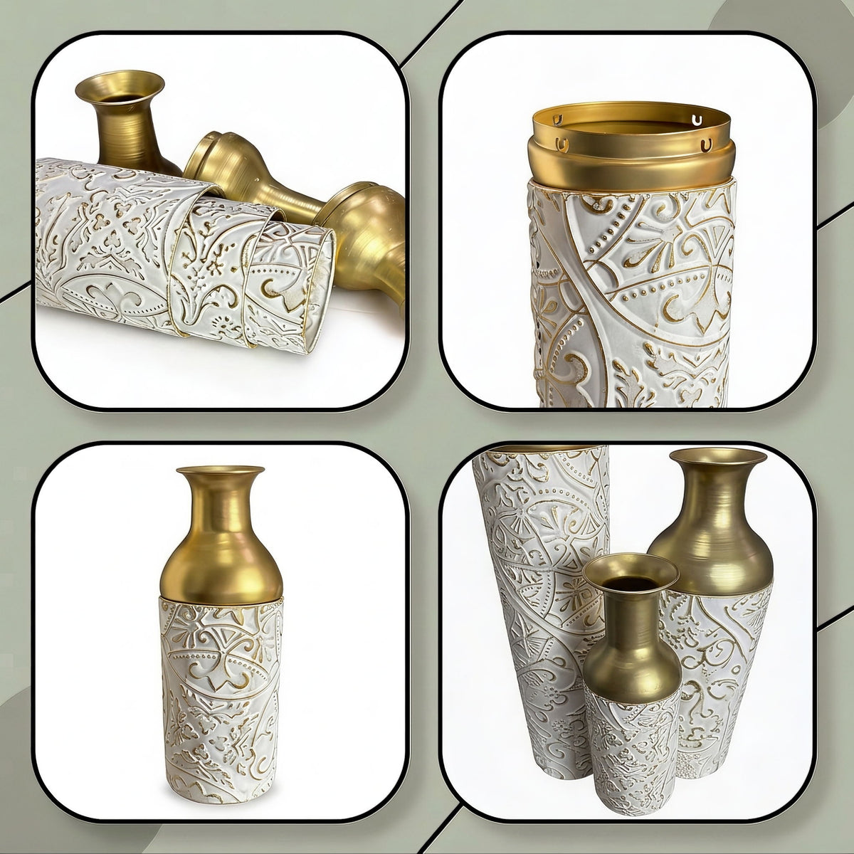 Floor Vases, Tall Home Decor Vases (Set of 3) - White / Gold