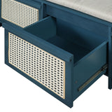 Entryway Shoe Bench With Drawers & Button Tufted Cushion