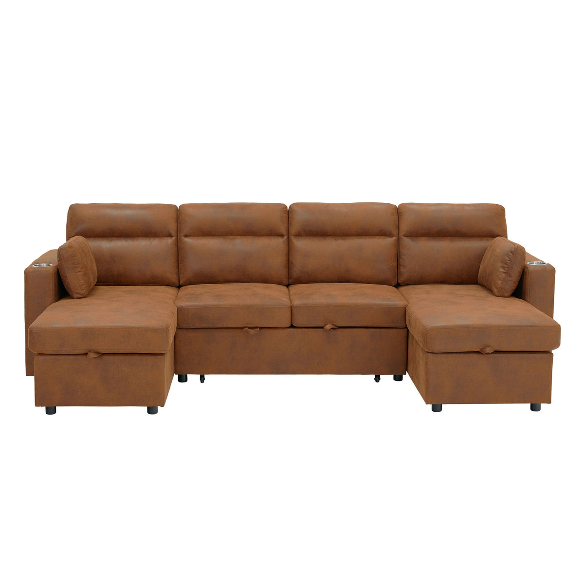 Convertible Sectional Sofa With Storage Chaise, Cup Holders And Pull Out Sleeper