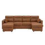 Convertible Sectional Sofa With Storage Chaise, Cup Holders And Pull Out Sleeper