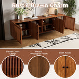 TV Stand, Media Console & Soft Closing Hinges, Adjustable Shelves, Slatted Doors - Walnut