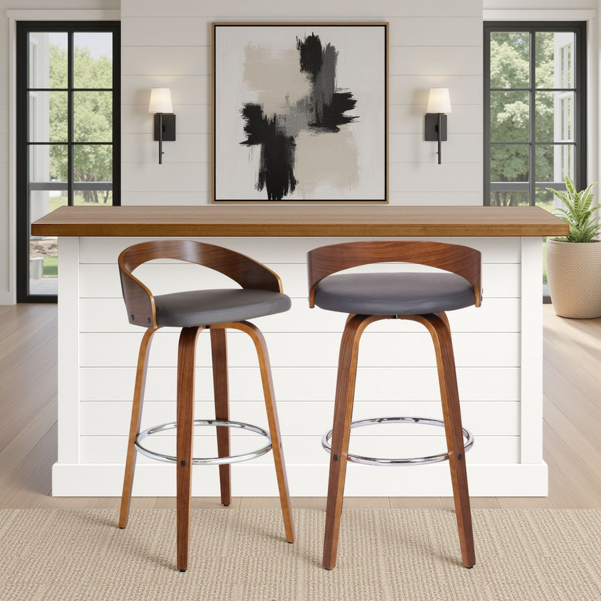 Sonia - 30" Bar Height Swivel Bar Stool - Walnut Wood
