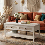 Coffee Table With Drawers & Storage Shelf - White