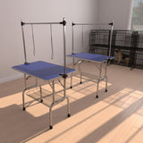 Folding Dog Pet Grooming Table Stainless Steel Frame Rubber Mat On Board With Adjustable Arm And Clamps Pet Dog Cat Grooming Table