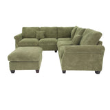 L - Sectional Sofa Set With Corner Wedge And Ottoman, 4 Piece Living Room Furniture - Sage