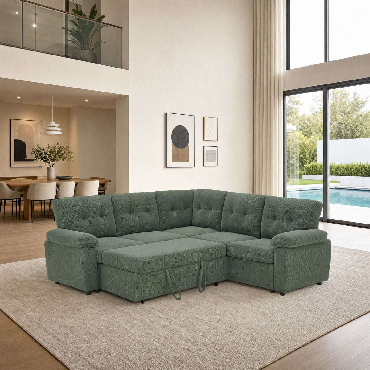 Convertible Sectional Sofa Bed With Pull Out Sleeper And Storage