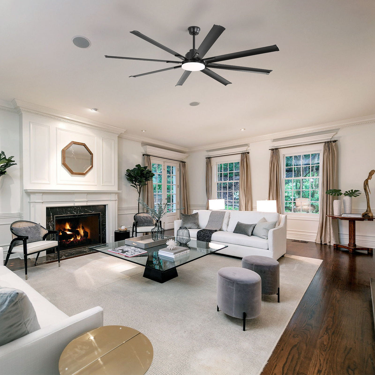 72" Large Design Ceiling Fan With Smart Remote Control, 6 Wind Speed DC Motor For Living Room - Black