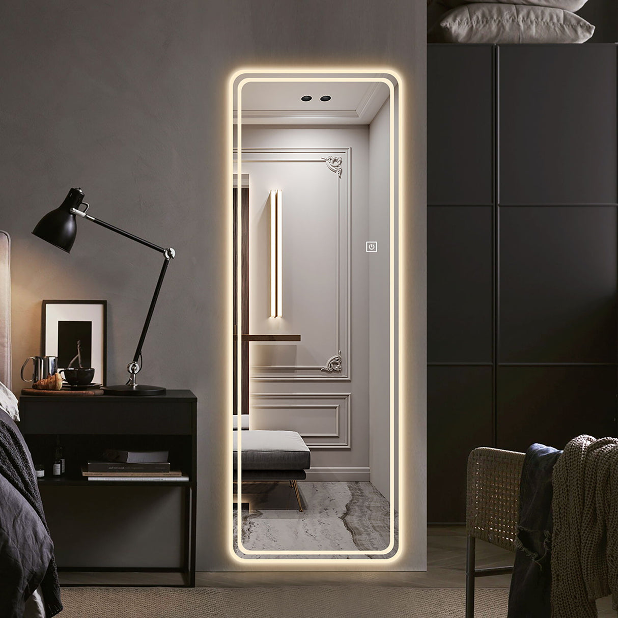 Full Length Floor Mirror LED Whole Body Mirror, Wall Mounted Hanging Mirror With Lights, Makeup Vanity Mirror, Bedroom Full Size Body Mirror With Dimming & 3 Color Modes - Clear