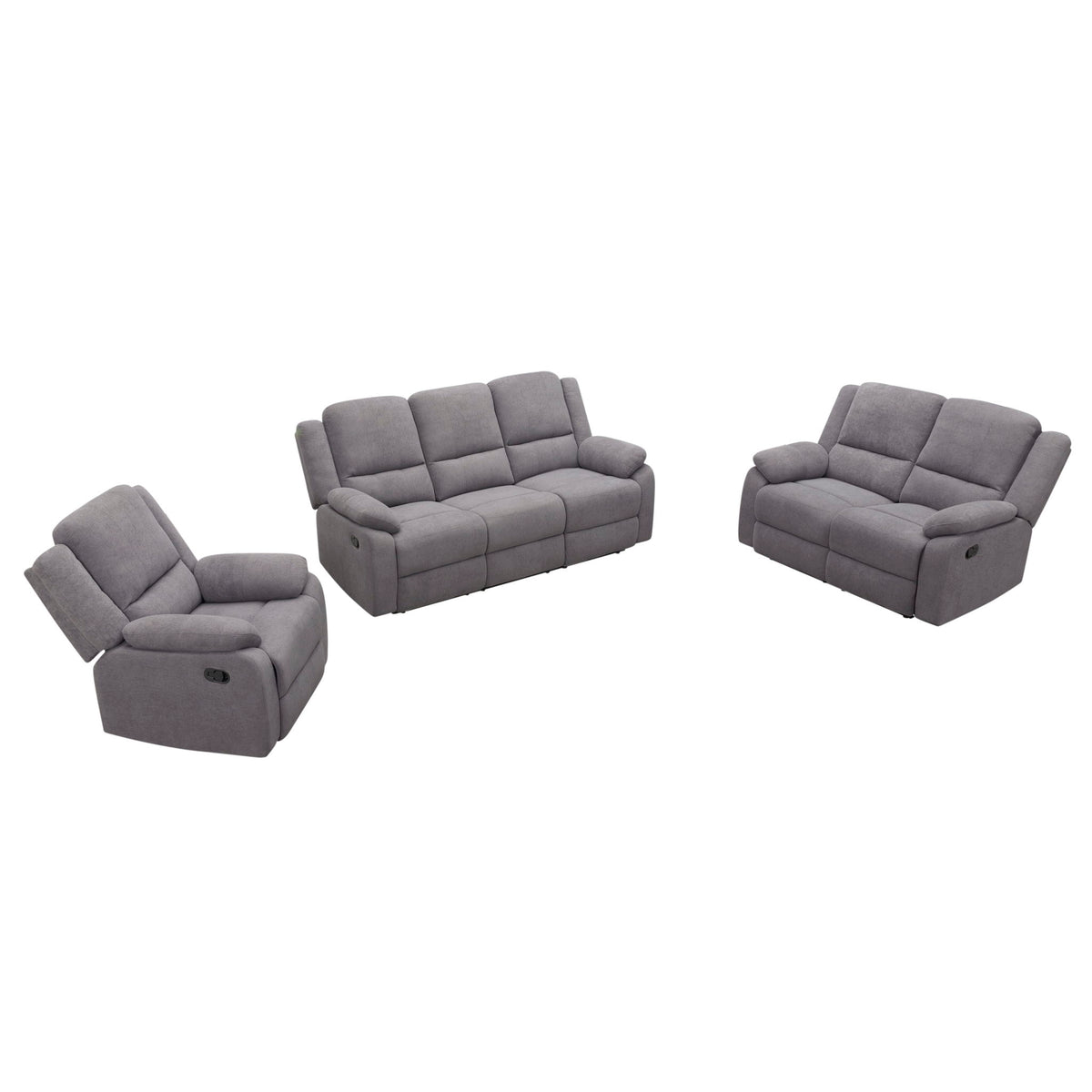 3 Piece Reclining Sofa Set With 150° Deep Recline, 3 Seat Couch, Loveseat & Single Recliner - Gray