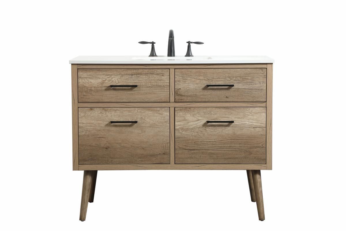 Elegant 42 In. Single Bathroom Vanity in Natural Oak