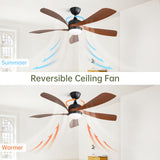 52" Indoor Ceiling Fan With 3 Color Dimmable LED Light Blades, Reversible DC Motor, Remote Control