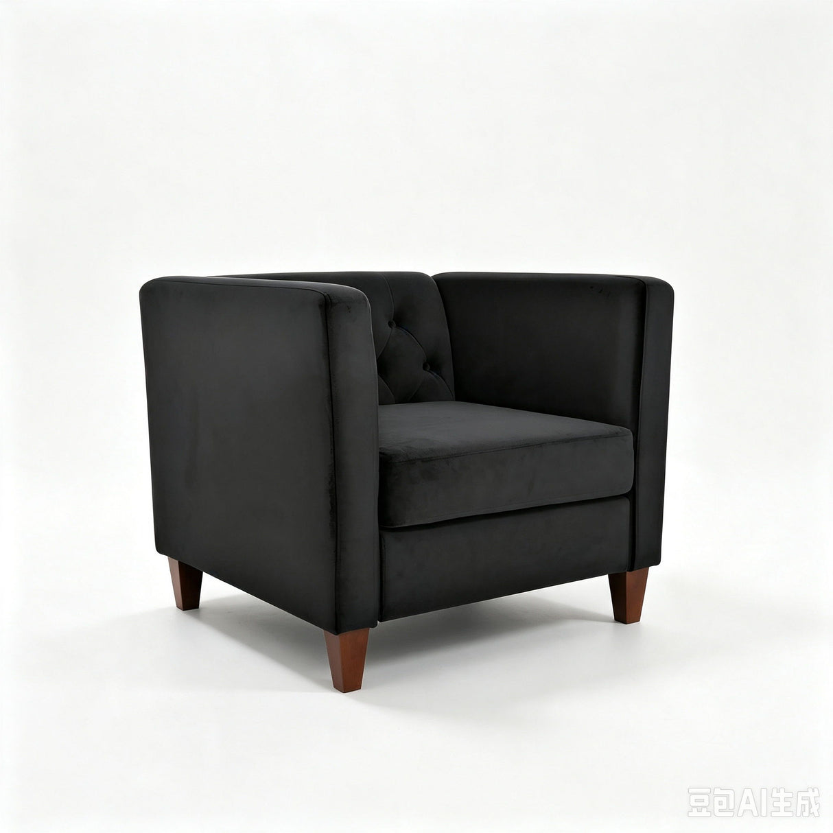 Button Tufted Accent Square Arm Upholstered Chair - Black