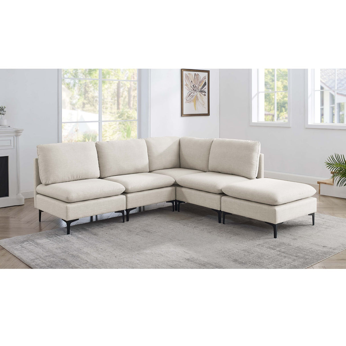 Upholstered Modular Sectional With Tall Legs, Medium Firm Seat