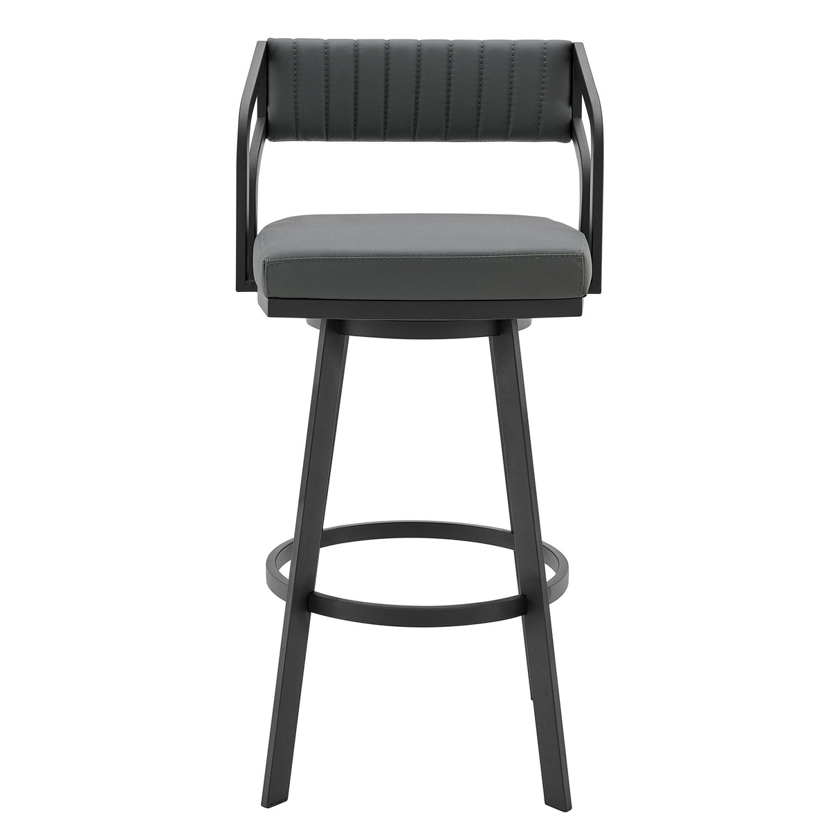 Capri - 26" Swivel Modern Black Metal And Slate Gray Faux Leather Barstool