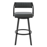 Capri - 26" Swivel Modern Black Metal And Slate Gray Faux Leather Barstool