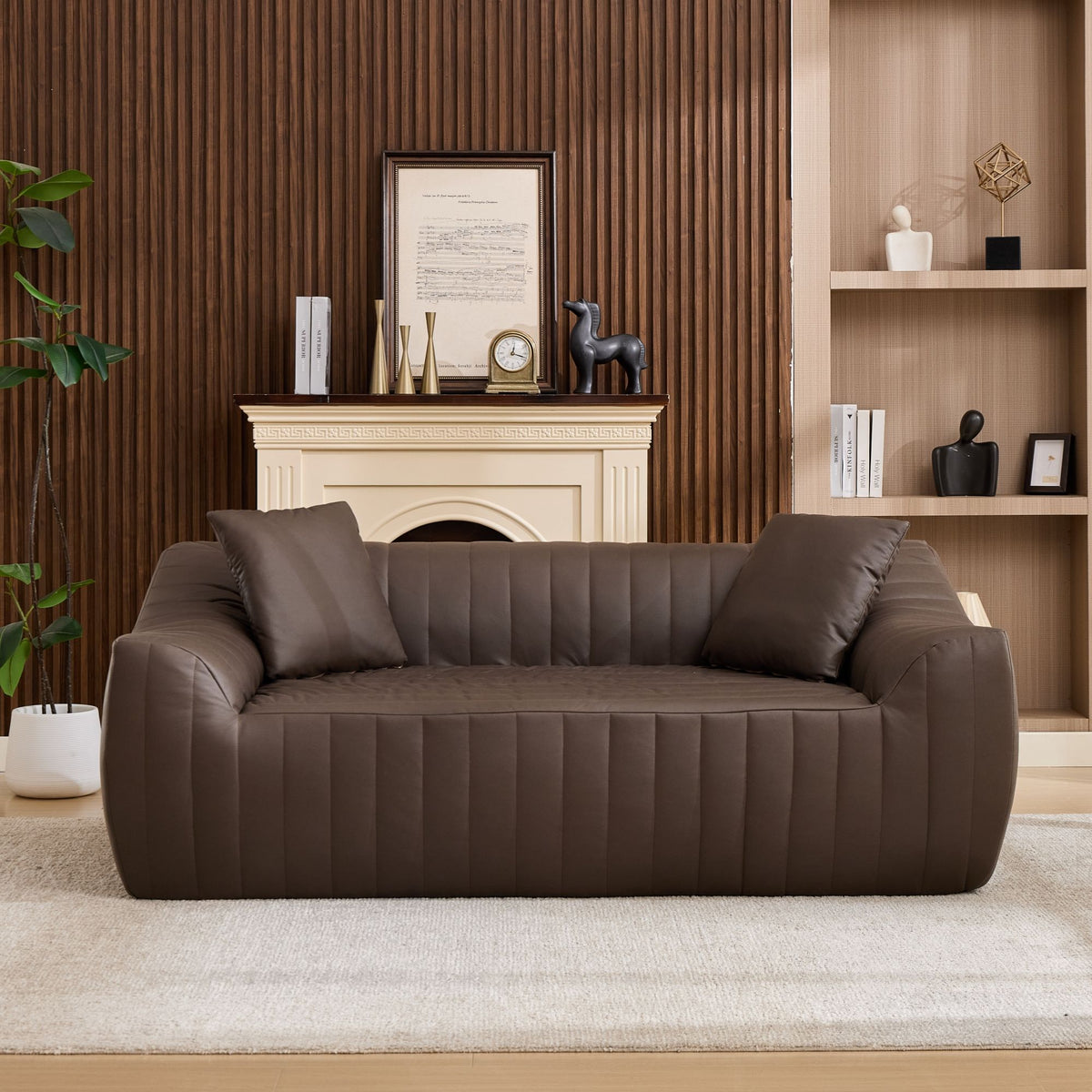 Oversized 2 Seater Loveseat With 2 Decor Throw Pillows, Deep Seat Sofa For Living Rooms
