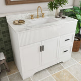 Bathroom Vanity Set, Fluted Cabinet, Soft Close Doors, 3 Faucet Holes, Sink Included - White