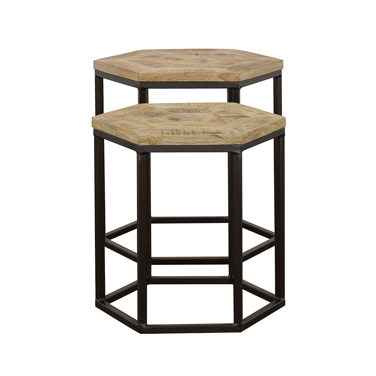 2 Piece Nesting Table With Hexagon Base - Brown