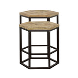 2 Piece Nesting Table With Hexagon Base - Brown