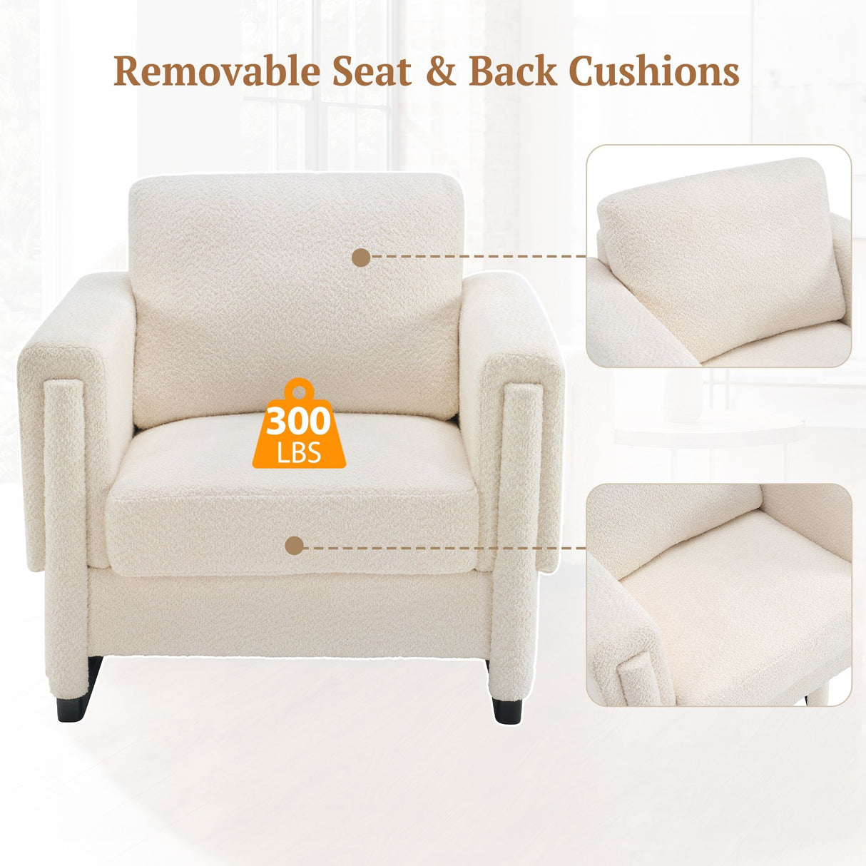 Upholstered Accent Armchair With Square Arm