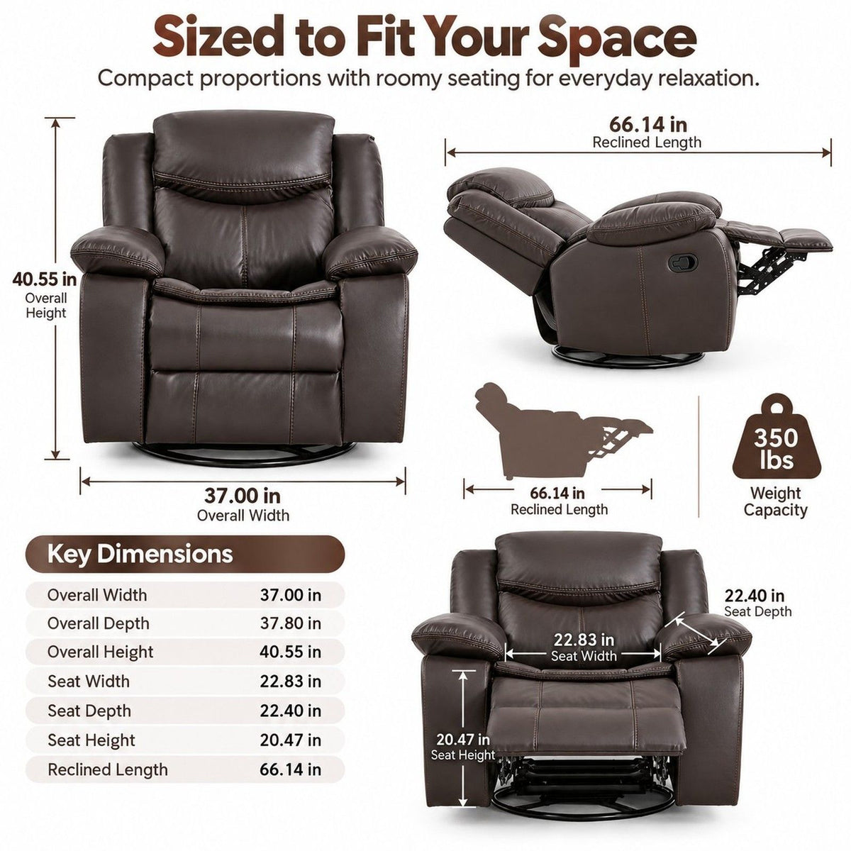 Rocker Recliner Chair With Manual Recline And 360° Swivel Base