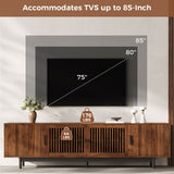 TV Stand, Media Console With Soft Closing Hinges, Adjustable Shelves, Slatted Doors - Walnut
