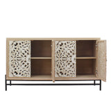 Carved 4 Door Cabinet, Storage Sideboard For Living Room - Multi