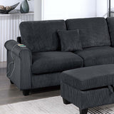 Contemporary Sectional Set With Right Arm Chaise, Left Arm Sofa With USB Port, Storage Ottoman
