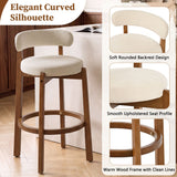Bar Stool With Curved Backrest, Rounded Edges, And Footrest (Set of 2) - Beige / Walnut
