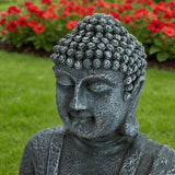 28" Height Zen-Style 2-Tier Meditating Buddha Water Fountain with Pump & LED Light, Outdoor Waterfall & Buddha Statue for Garden, Patio & Backyard
