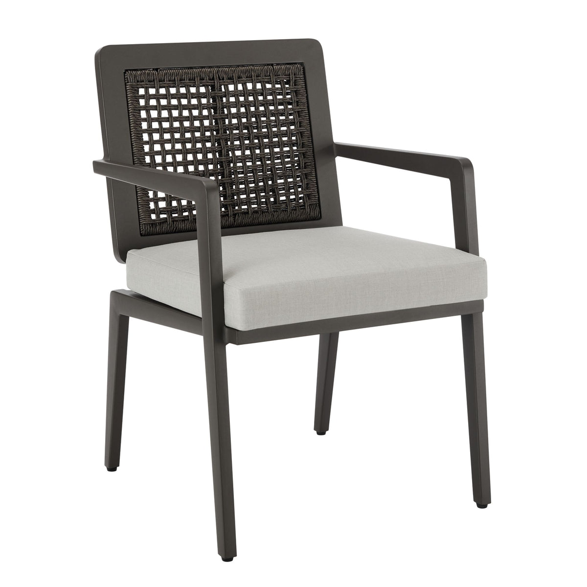 Avila - Outdoor Dining Chair With Woven Rattan Back Aluminum Frame And Cushion (Set of 2) - Dark Bronze / Silver Ash