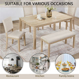 6 Piece Dining Table Set With Bench - Beige / Light Oak