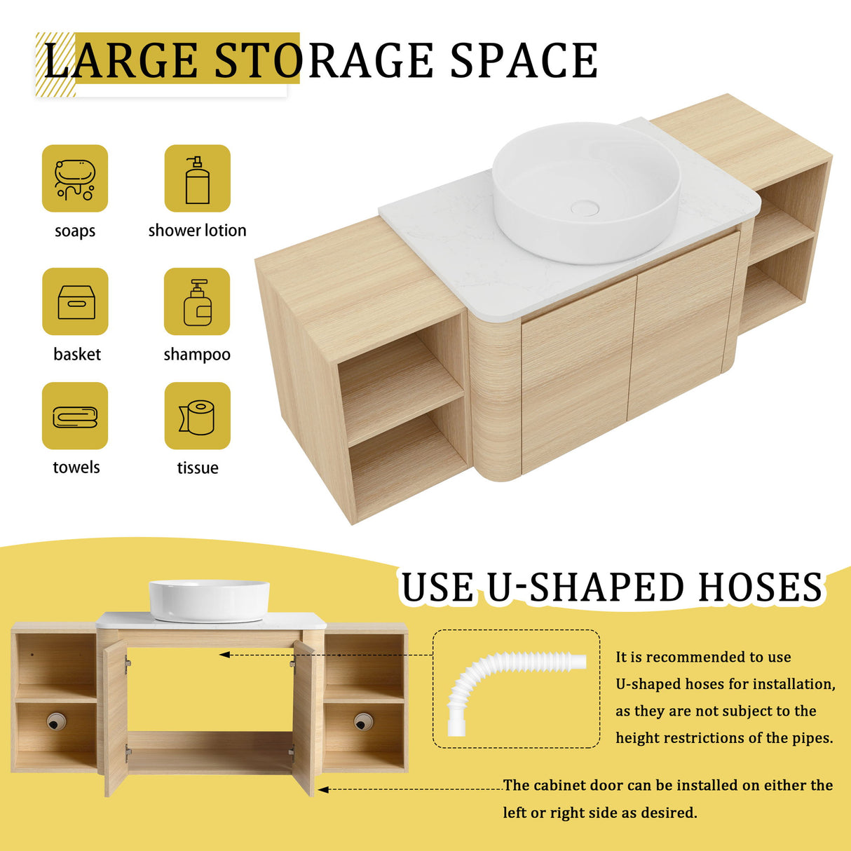 Mounted Bathroom Vanity With Art Sink, 2 Storage Shelves, Soft Close Door