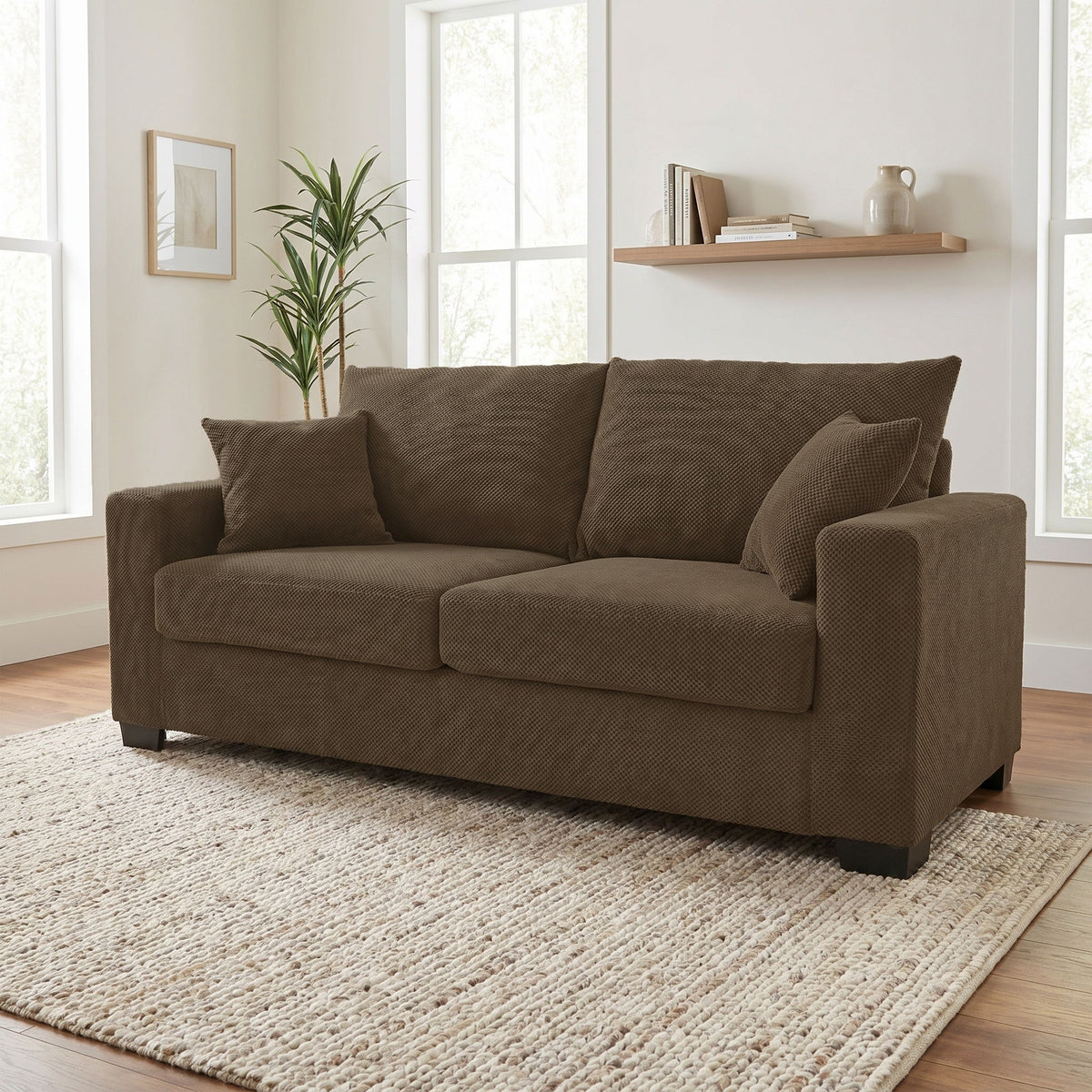 2 Seater Sofa, 2 Throw Pillows For Living Room