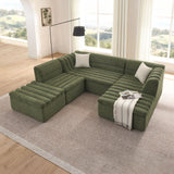 U-Shaped Modular Sectional Sofa With Chaise And Movable Ottoman With Wave-Shaped Armrest