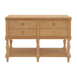 Console Table With 4 Soft Close Drawers, Thick Bottom Shelf For Living Room - Natural