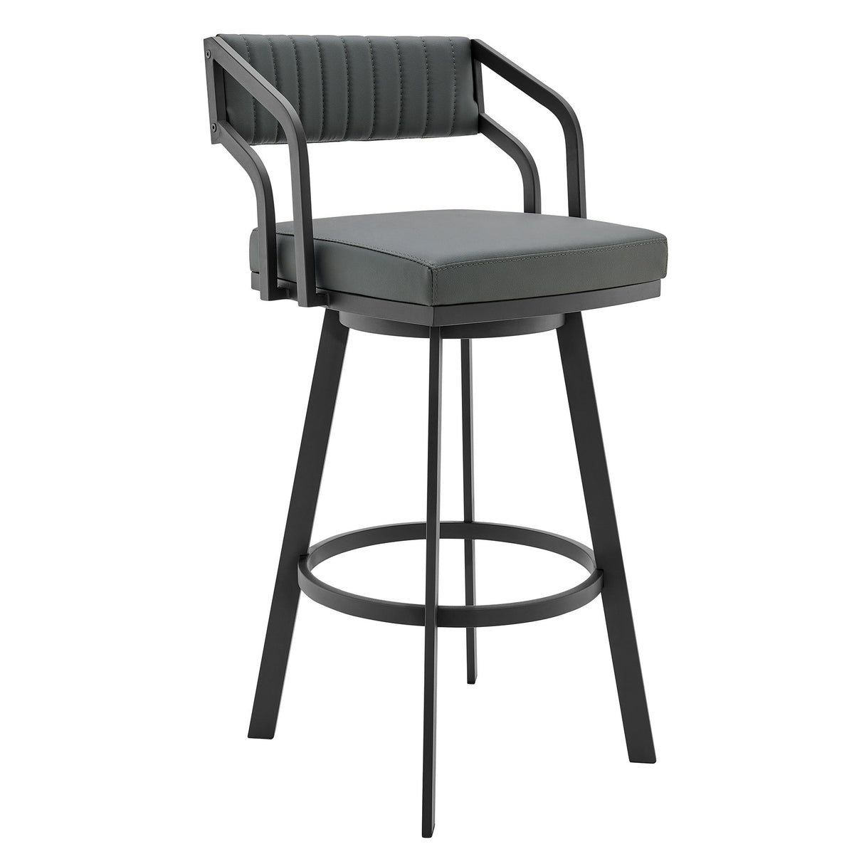 Capri - 26" Swivel Modern Black Metal And Slate Gray Faux Leather Barstool