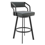 Capri - 26" Swivel Modern Black Metal And Slate Gray Faux Leather Barstool