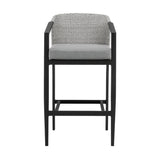 Palma - Outdoor Patio Bar Stool In Aluminum And Wicker With Gray Cushions