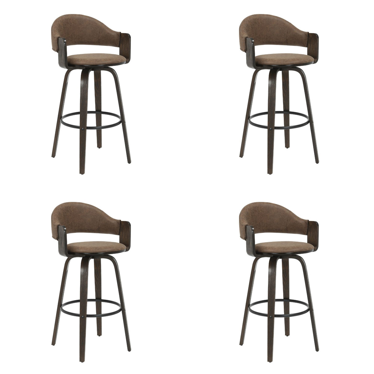 Daxton - Swivel Bar Height Round Back Wood Bar Stool With Faux Leather Seat