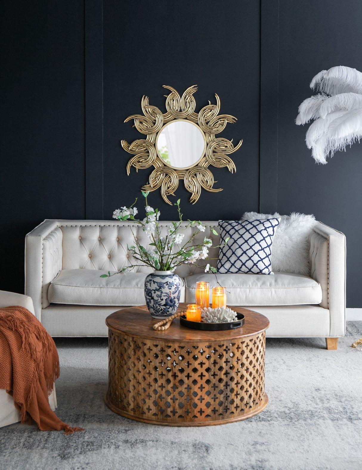Sunburst Metal Decorative Mirror With, Boho Wall Decor Sun Mirror For Living Room Bathroom Enterway - Gold - Wall Mirrors - Alpine Outlets