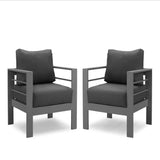 Patio Armchairs With Thick Cushions, All Weather (Set of 2) - Gray / Gray