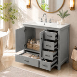 Bathroom Vanity With Sink Combo, 2 Soft Close Doors And 5 Drawers