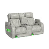 Prime Time - P3 Loveseat With Console, 7 Colors Led, Cup Holders And Wireless Charger Controller - Leather Gel Light Gray