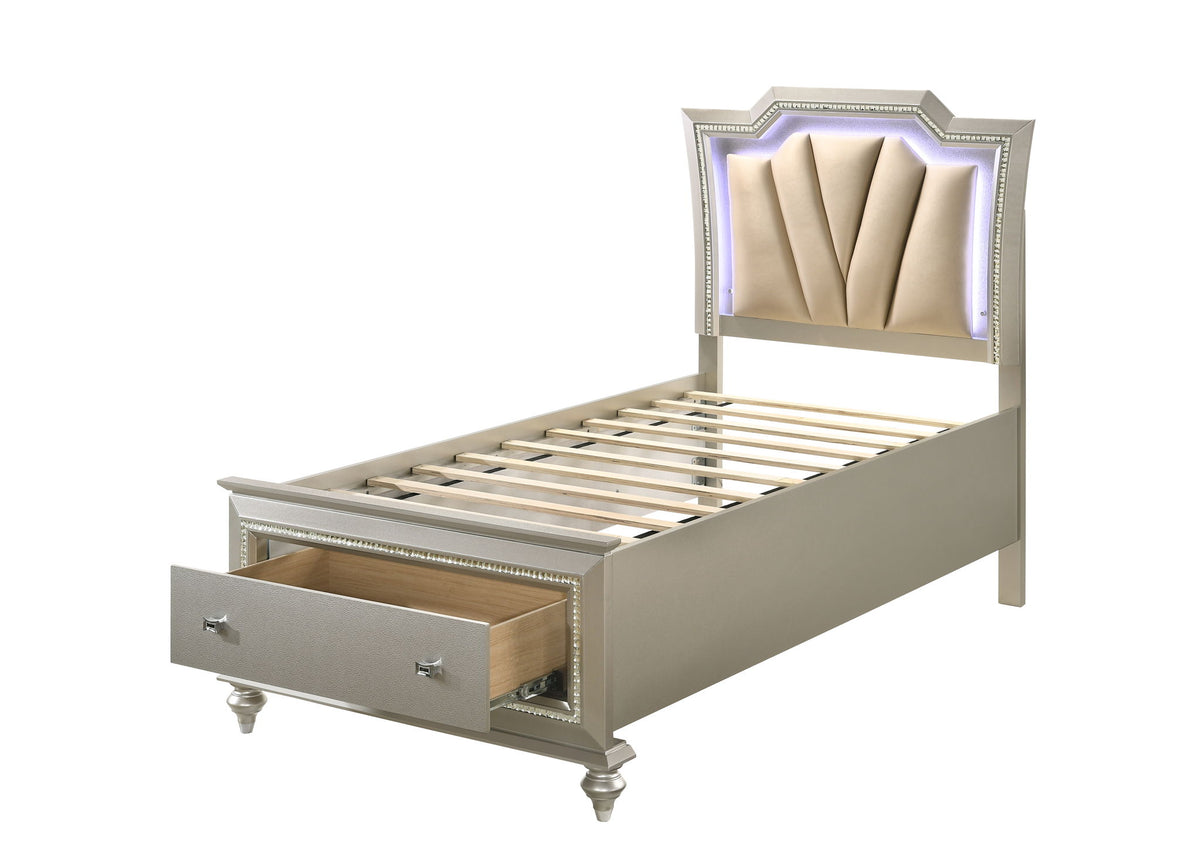 Kaitlyn - Full Bed With LED & Storage - Champagne