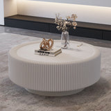 Round Fluted Coffee Table, Base & Hidden Storage - Snow White