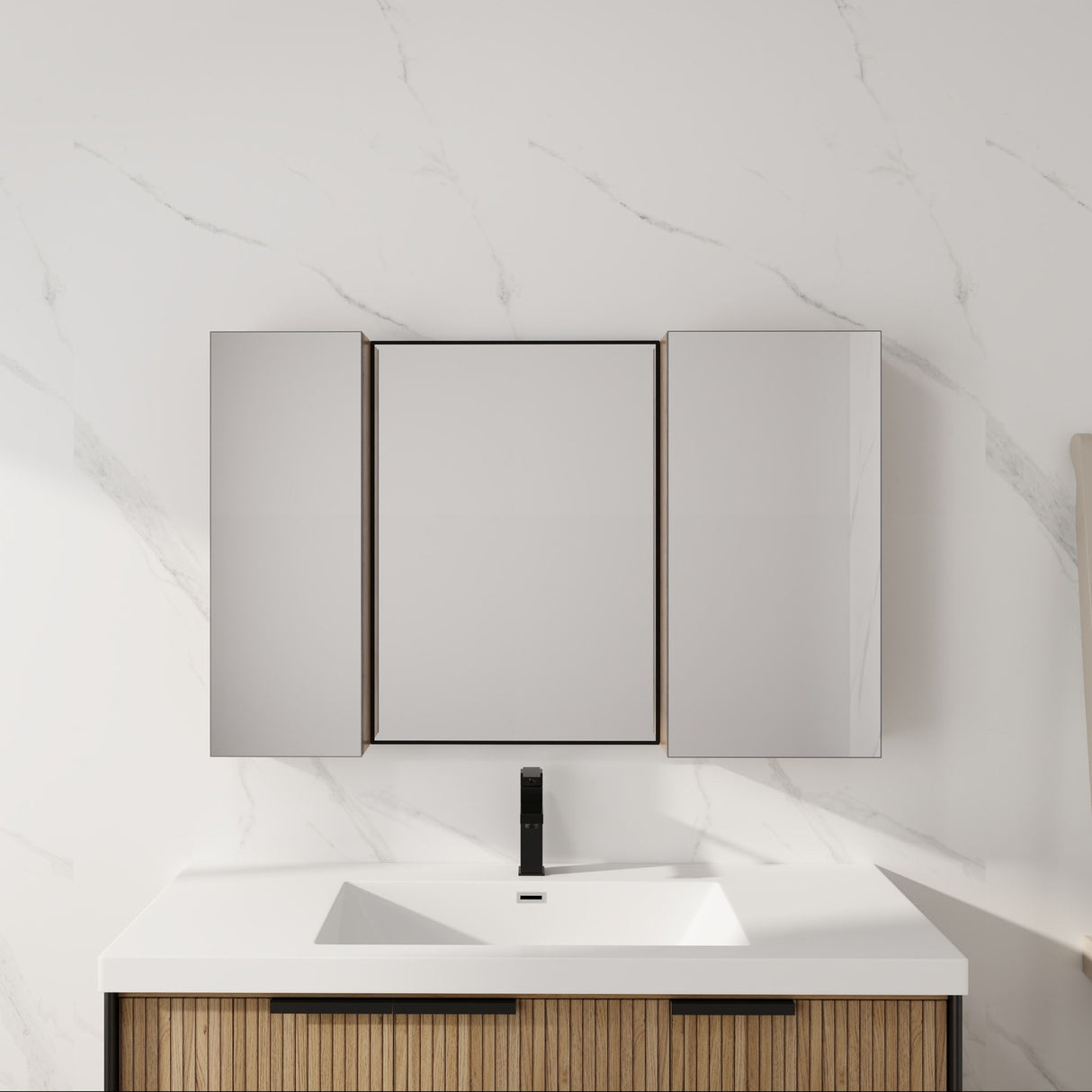 43.3" Wall Mounted Bathroom Cabinet With Adjustable Shelves, Door Storage Cabinet - Imitative Oak