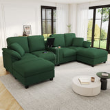 Modern U - Shaped Sectional Sofa With Storage Ottomans, USB Ports, And Cup Holders